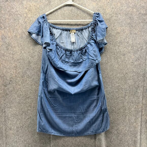 Tommy Bahama Dress Women Small Blue Chambray Tencel Ruffle Off Shoulder Casual - Picture 1 of 12